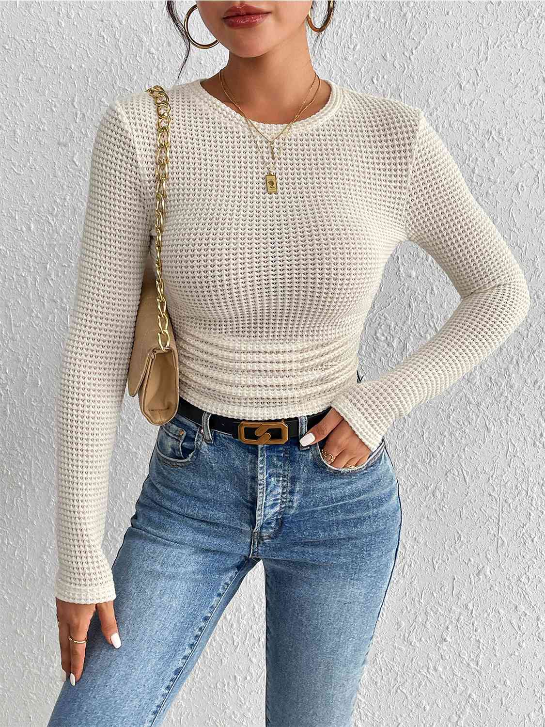 Eyelet Ruched Knit Top